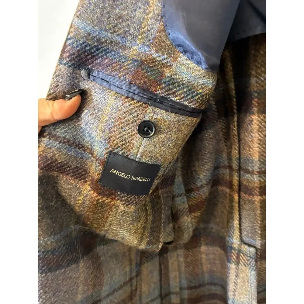 NWOT Angelo Nardelli Plaid Blue Check Wool Blazer Men's 52 Preppy Country Club